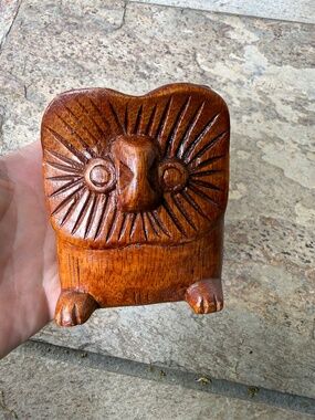Vintage Hand Carved Wood Owl Figurine MidCentury Modern MCM Statue Decor